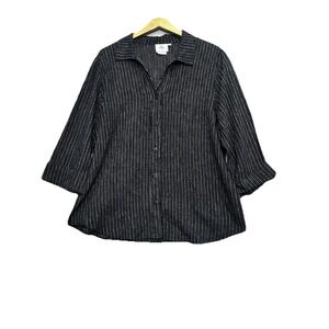 Hot Cotton Marc Ware Button Down Top Sz‎ XL Linen Blend Lagenlook Textured Artsy